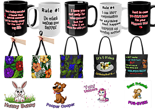 Coffee Mugs
Tote Bags
Stickers & Magnets